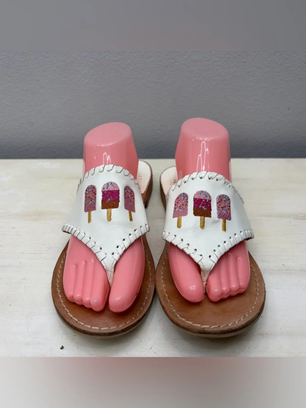 Jack Rogers White Ice Cream Pops leather Sandals Size 10